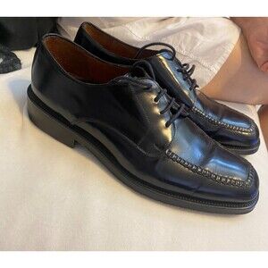 Cole Haan City Mens Black Leather Lace Up Shoes SZ 10D/Square Toe/Top Stitch